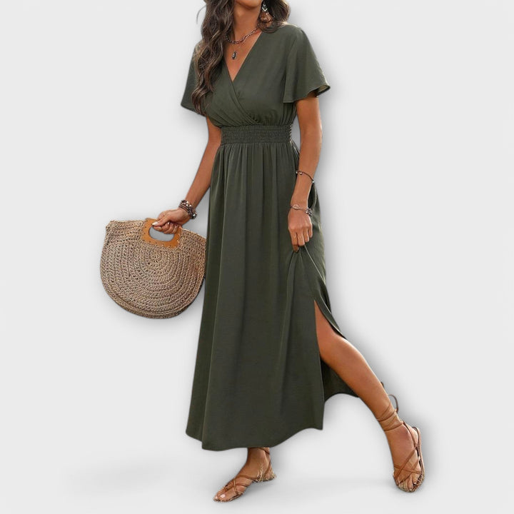 Heather - Elegantní boho šaty s V-výstřihem a dlouhými rukávy
