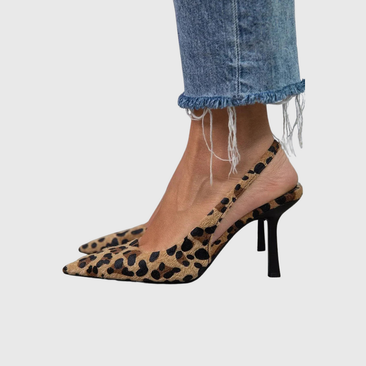 Seda - Kožené lodičky s leopardím vzorem a khaki stiletto podpatky